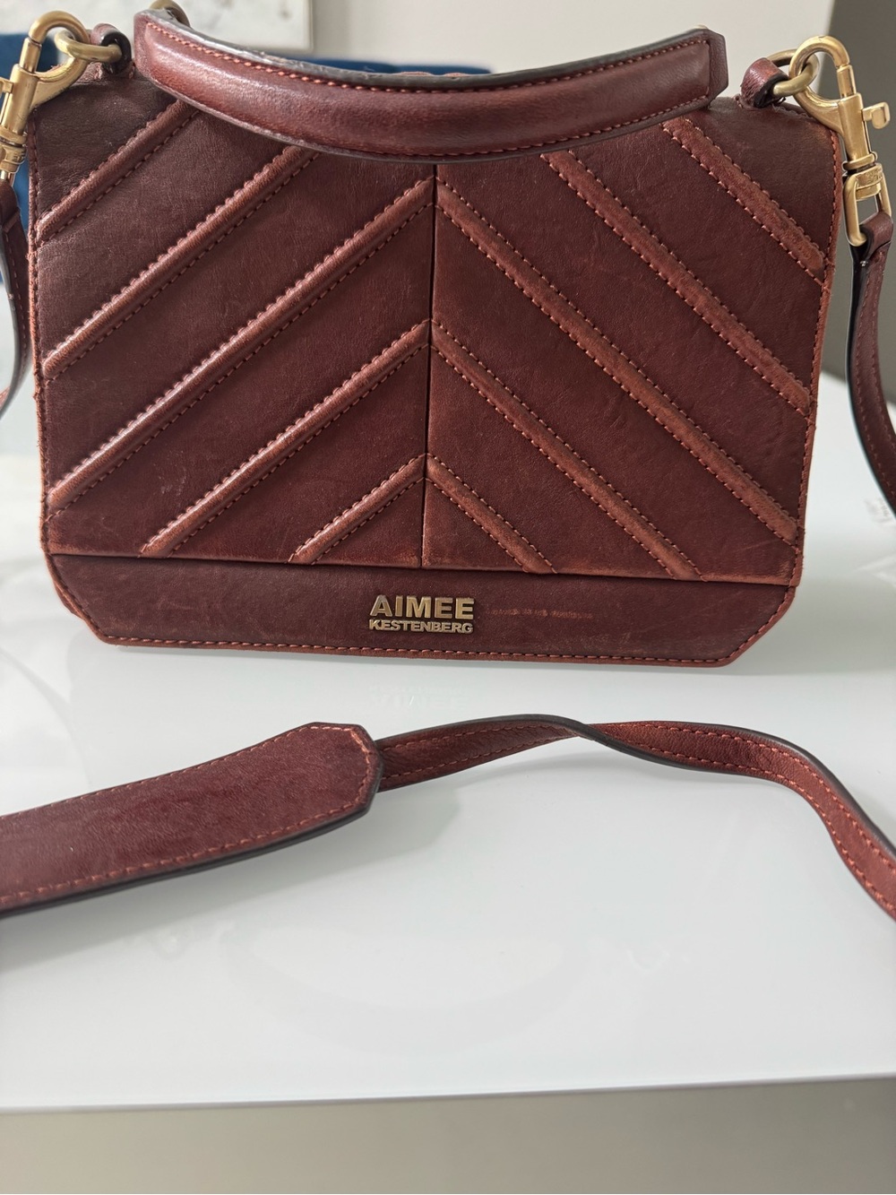Aimee Kestenberg Wine Leather Chevron Crossbody